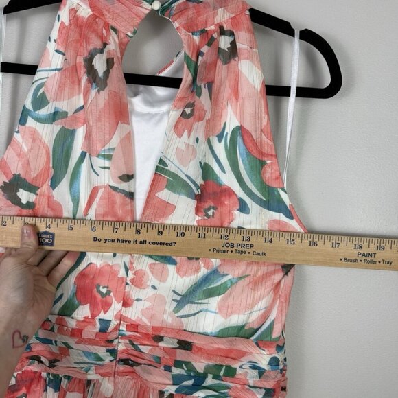 Eliza J Pink Floral Halter High Low Maxi Dress Size 14 Spring Wedding Colorful - Picture 10 of 13